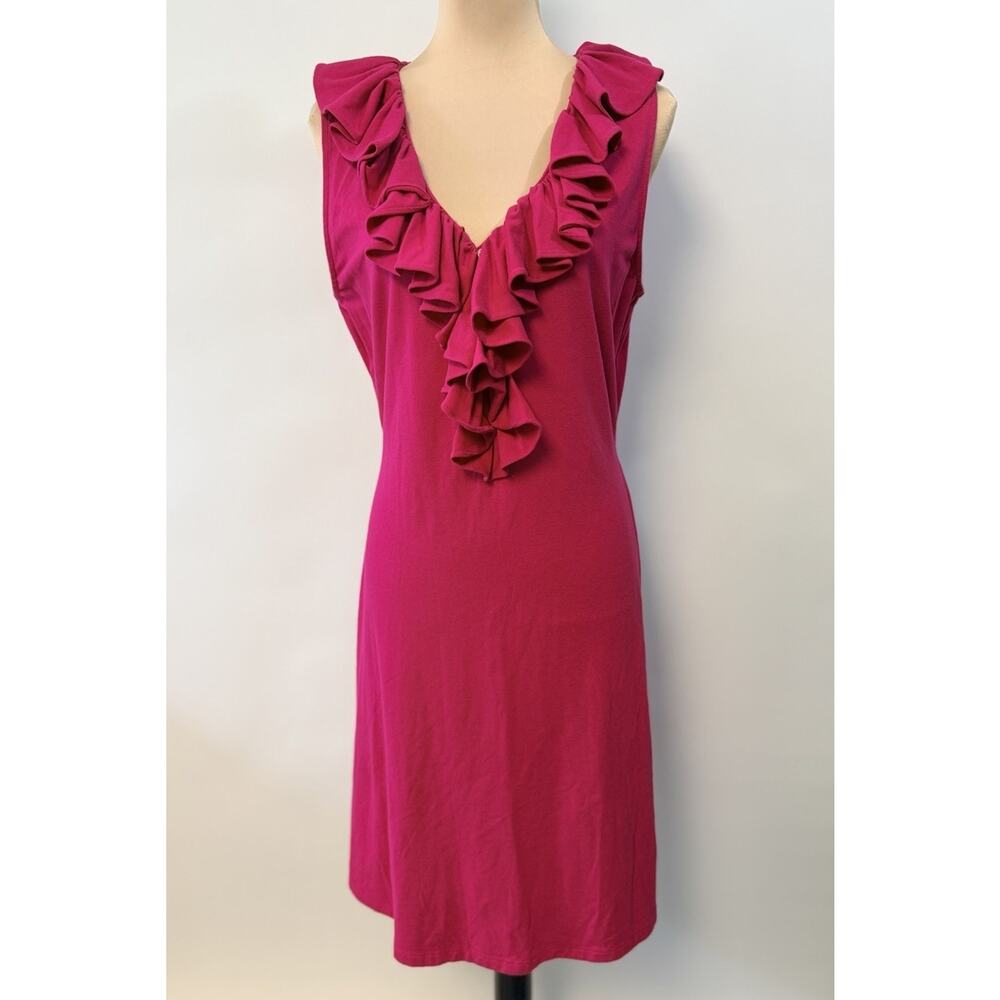 Lauren Ralph Lauren Dress‎ XL Pink Ruffle Front Casual Preppy Resort Stretch